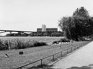 Parkstråket på 1960-talet. Observera skylten "Gräsmattan får ej beträdas".