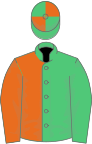 Emerald green and orange (halved), quartered cap