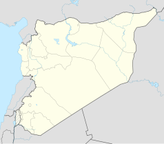 Mapa konturowa Syrii, u góry nieco na lewo znajduje się punkt z opisem „Tall Szaghib”