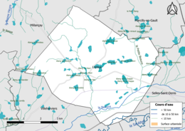 Carte en couleur présentantle réseau hydrographique de la commune