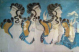 Fresque du palais de Knossos représentant des femmes. Musée archéologique d'Héraklion.