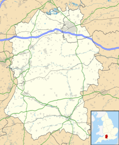 Mapa konturowa Wiltshire, blisko dolnej krawiędzi po prawej znajduje się punkt z opisem „Landford”