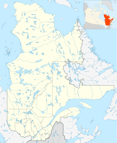 Mapa konturowa Quebecu, na dole nieco na lewo znajduje się punkt z opisem „Desbiens”