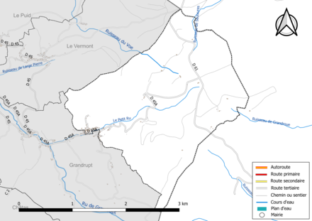 Carte en couleur présentant le réseau hydrographique de la commune