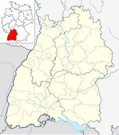 Mapa konturowa Badenii-Wirtembergii, w centrum znajduje się punkt z opisem „Böblingen”