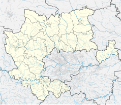 Mapa konturowa powiatu krakowskiego, blisko centrum na prawo u góry znajduje się punkt z opisem „Więcławice Stare”