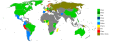 Land hvor Peter (grønt) og andre varianter av navnet er mye brukt.