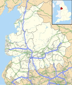 Mapa konturowa Lancashire, po lewej nieco na dole znajduje się punkt z opisem „Ribby”