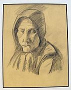 Agnes Weinrich, Old Woman, about 1915, graphite on paper, 11.5 x 7.5 inches