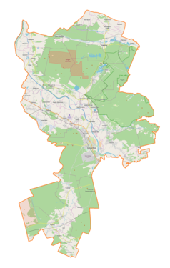 Mapa konturowa powiatu stalowowolskiego, blisko górnej krawiędzi znajduje się punkt z opisem „Stare Baraki”