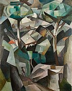 Albert Gleizes, 1911, Le Chemin, Paysage à Meudon, Paysage avec personnage, oil on canvas, 146.4 x 114.4 cm. Exhibited at Salon des Indépendants, 1911, Bruxelles, 1911, Exposició d'Art Cubista, 1912