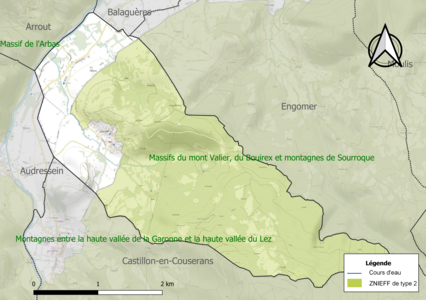 Carte de la ZNIEFF de type 2 sur la commune.