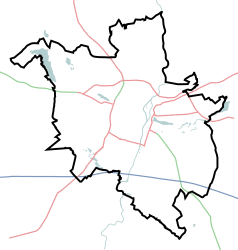 Mapa konturowa Poznania, po prawej znajduje się punkt z opisem „Lech Browary Wielkopolski”