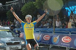 Aankomst van de nieuwe wereldkampioen bij de beloften, Dmytro Hrabovsky, op 24 september 2005