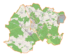 Mapa konturowa gminy Polkowice, w centrum znajduje się punkt z opisem „Osiedle Henryka Sienkiewicza”