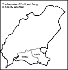 Map of County Wexford showing the baronies of Forth and Bargy in the south