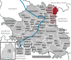 Elhelyezkedése Baden-Württemberg térképén