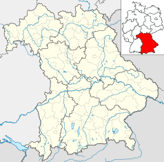 Mapa konturowa Bawarii, w centrum znajduje się punkt z opisem „Ingolstadt”