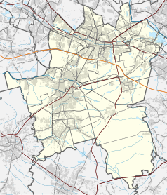 Mapa konturowa Katowic, u góry po prawej znajduje się punkt z opisem „Kopalnia Węgla Kamiennego „Szczęście Luizy””