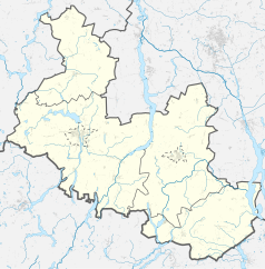 Mapa konturowa powiatu mogileńskiego, po lewej nieco na dole znajduje się punkt z opisem „Targownica”