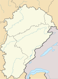 Mapa konturowa Franche-Comté, w centrum znajduje się punkt z opisem „Baume-les-Dames”