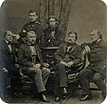 Ivan Goncharov, Ivan Turgenev, Leo Tolstoy, Dimitri Vassilievich Grigorovich, Alexandre Vassilievich Drujinin, and Alexandr Nikolievich Ostrovsky, by Sergei Lvovich Levitsky,1856