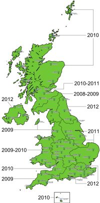 Thumbnail for Digital switchover dates in the United Kingdom