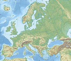 Mapa konturowa Europy, na dole po lewej znajduje się punkt z opisem „Gijón”