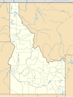 Mapa konturowa Idaho, u góry po lewej znajduje się punkt z opisem „Coeur d’Alene”