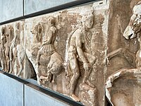 Parthenon West Frieze Block VI at the Acropolis Museum in Athens.