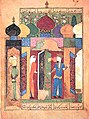 Vahram Gour et les sept pavillons, miniature des Huit Jardins du paradis d'Amir Khousrow (1496)