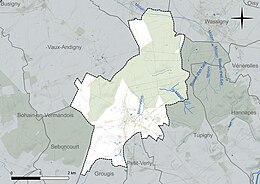 Carte en couleur présentant le réseau hydrographique de la commune