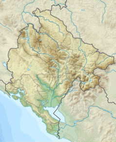 Mapa konturowa Czarnogóry, po prawej nieco na dole znajduje się czarny trójkącik z opisem „Zla Kolata”