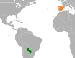 Map indicating locations of Paraguay and Spain