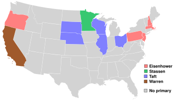 Map showing results of 1952 Republican primaries and caucuses