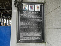 Alberto Ramento commemorative plaque at the Parish Church of Saint Sebastian in Tarlac City where he was assassinated.