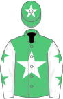 White, emerald green star, chevrons on sleeves, white cap, emerald green star