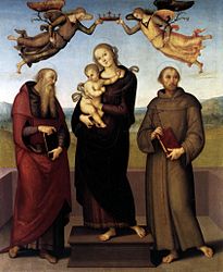 Notre Dame de Lorette, Perugino partie principale d’une œuvre dont la prédelle restante est à Pérouse, National Gallery de Londres.