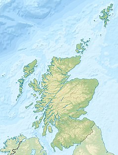 Mapa konturowa Szkocji, na dole znajduje się czarny trójkącik z opisem „Ben Cruachan”