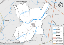 Carte en couleur présentant les réseau hydrographique de la commune