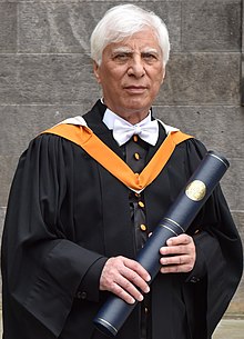 Bahram Beyzaie wearing the graduation academic gown of the University of St Andrews in 22 June 2017.