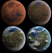 Vue d'artiste de différentes étapes d'une terraformation