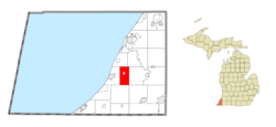 Location within Berrien County (red) and the administered village of Baroda (pink)