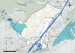 Carte en couleur présentant le réseau hydrographique de la commune