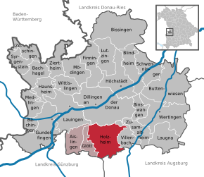 Poziția Holzheim pe harta districtului Dillingen an der Donau