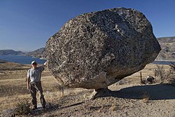 The townsite of Omak Rock in the foothills of the Okanogan Highlands adjacent to Omak Lake