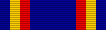 Dark blue ribbon with medium-width dark blue, yellow, and orange stripes at each border