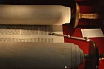 A Sefer Torah opened for liturgical use in a synagogue service.