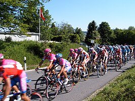 Een voorbijrazend peloton in Zwitserland