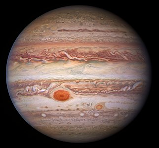 Jupiter in sigbare lig afgeneem deur Hubble, 11 Januarie 2017.